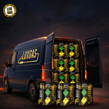 Delivery van transporting bulk cream chargers for wholesale distribution across Europe and USA